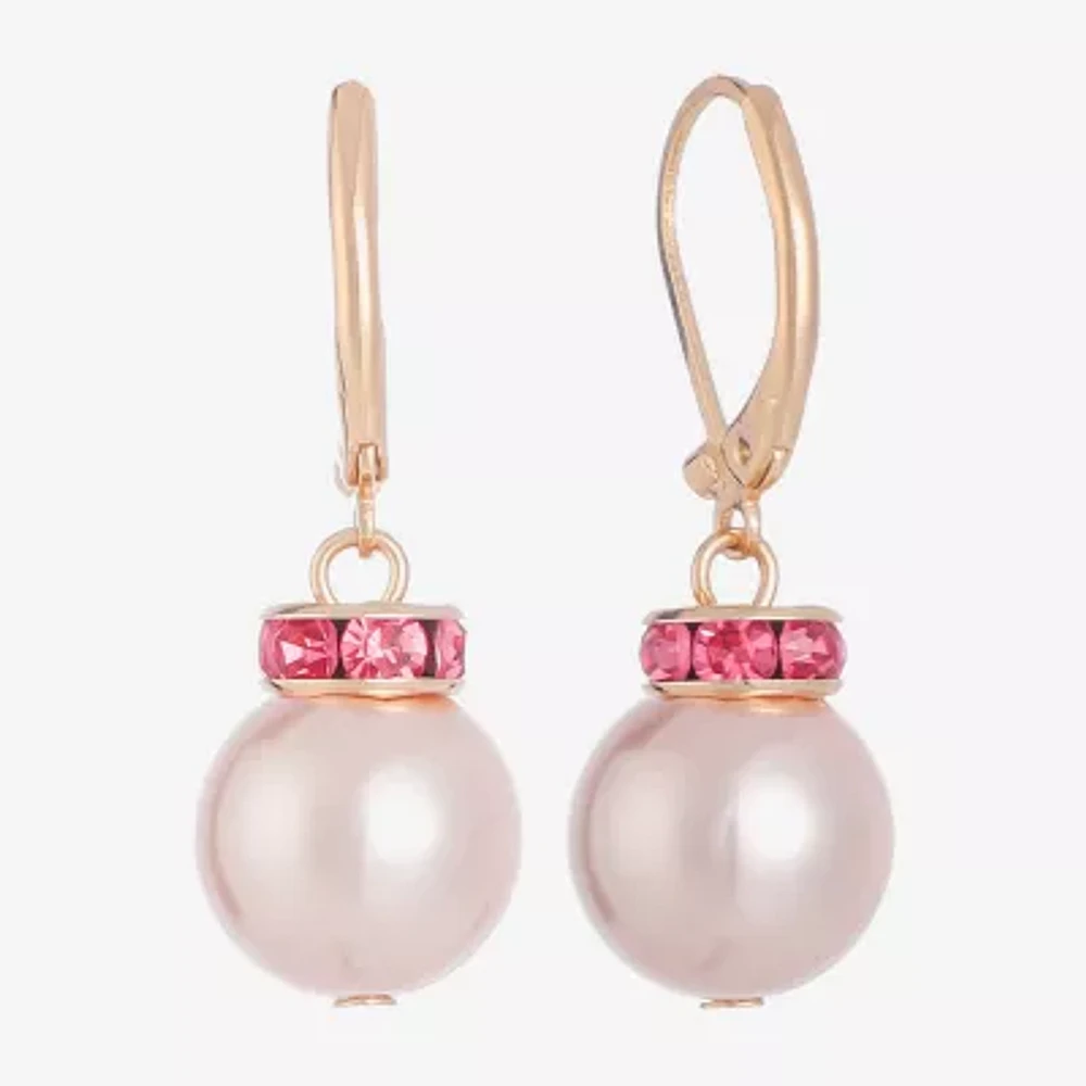 Monet Jewelry Gold Tone & Pink Womens Glass Simulated Pearl Drop Earrings