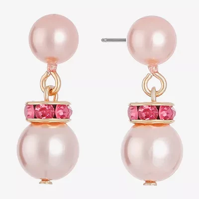 Monet Jewelry Gold Tone & Pink Womens Glass Simulated Pearl Hypoallergenic Drop Earrings