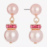 Monet Jewelry Gold Tone & Pink Womens Glass Simulated Pearl Hypoallergenic Drop Earrings