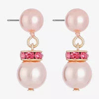 Monet Jewelry Gold Tone & Pink Womens Glass Simulated Pearl Hypoallergenic Drop Earrings