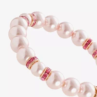 Monet Jewelry Gold Tone & Pink Womens Glass Simulated Pearl Stretch Bracelet