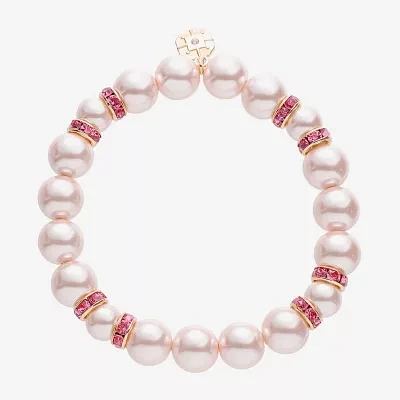 Monet Jewelry Gold Tone & Pink Womens Glass Simulated Pearl Stretch Bracelet