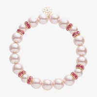 Monet Jewelry Gold Tone & Pink Womens Glass Simulated Pearl Stretch Bracelet
