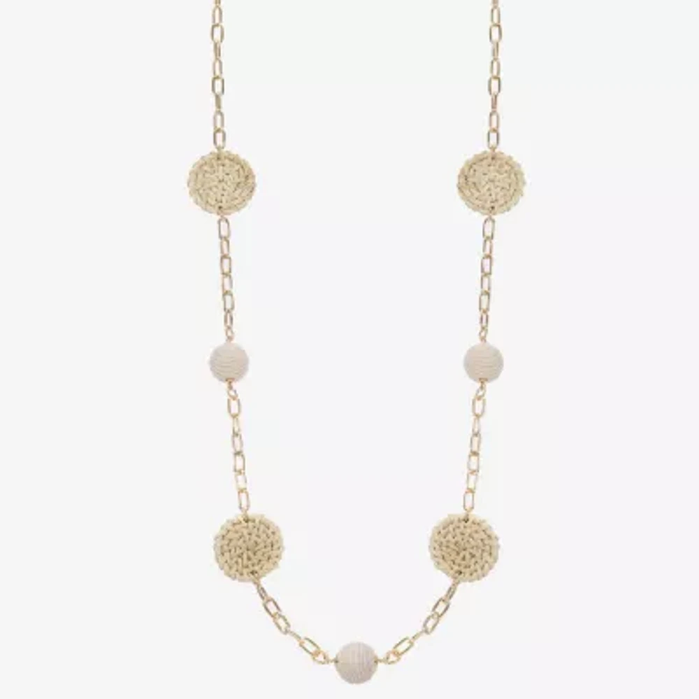 Liz Claiborne Gold Tone Raffia Womens 36 Inch Strand Necklace