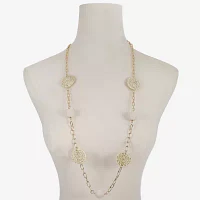 Liz Claiborne Gold Tone Raffia Womens 36 Inch Strand Necklace