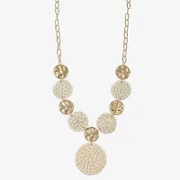 Liz Claiborne Gold Tone Hammered Raffia Womens Round 17 Inch Pendant Necklace
