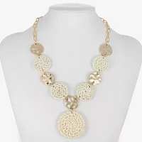 Liz Claiborne Gold Tone Hammered Raffia Womens Round 17 Inch Pendant Necklace
