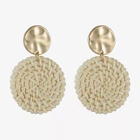 Liz Claiborne Gold Tone Hammered Raffia Womens Round Hypoallergenic Drop Earrings