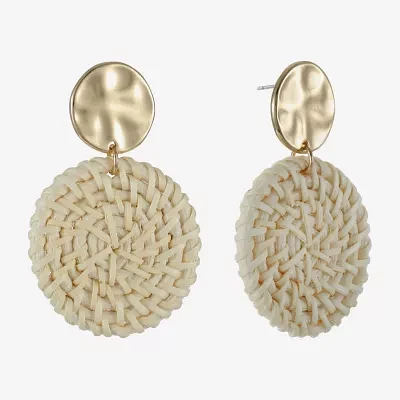 Liz Claiborne Gold Tone Hammered Raffia Womens Round Hypoallergenic Drop Earrings