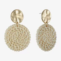 Liz Claiborne Gold Tone Hammered Raffia Womens Round Hypoallergenic Drop Earrings