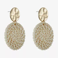 Liz Claiborne Gold Tone Hammered Raffia Womens Round Hypoallergenic Drop Earrings