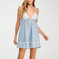 City Triangle Womens Sleeveless Striped Babydoll Dress Juniors