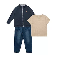 Little Lad Reversible Jacket Baby Boys 3-pc. Pant Set