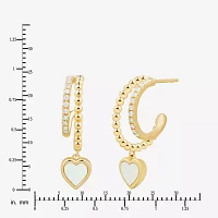 Womens 1/5 CT. Genuine White Mother Of Pearl 14K Gold Over Silver 24.4mm Heart Hoop Earrings