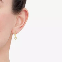 Womens 1/5 CT. Genuine White Mother Of Pearl 14K Gold Over Silver 24.4mm Heart Hoop Earrings