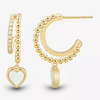 Womens 1/5 CT. Genuine White Mother Of Pearl 14K Gold Over Silver 24.4mm Heart Hoop Earrings