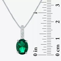 Womens Lab Created Green Emerald Sterling Silver Oval Pendant Necklaces