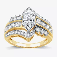 (G, Si1-Si2) Womens 2 CT. T.W. Lab Grown White Diamond 10K Gold Marquise Side Stone Cocktail Ring