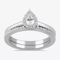 (H / I1-I2) Womens 1/2 CT. T.W. Lab Grown White Diamond Sterling Silver Pear Halo Bridal Set