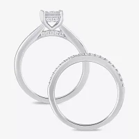 H / I1-I2) Womens 1/ CT. T.W. Lab Grown White Diamond Sterling Silver Halo Bridal Set
