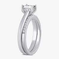 H / I1-I2) Womens 1/ CT. T.W. Lab Grown White Diamond Sterling Silver Halo Bridal Set