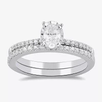 (H / I1-I2) Womens 5/8 CT. T.W. Lab Grown White Diamond Sterling Silver Oval Side Stone Bridal Set