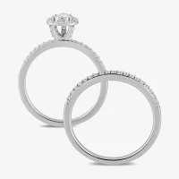 (H / I1-I2) Womens 5/8 CT. T.W. Lab Grown White Diamond Sterling Silver Pear Side Stone Bridal Set