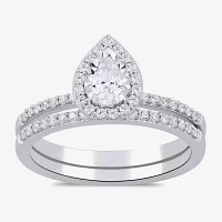 (H / I1-I2) Womens 5/8 CT. T.W. Lab Grown White Diamond Sterling Silver Pear Side Stone Bridal Set