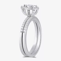 (H / I1-I2) Womens 5/8 CT. T.W. Lab Grown White Diamond Sterling Silver Pear Side Stone Bridal Set