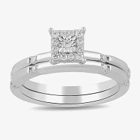 (H / I1-I2) Womens 1/4 CT. T.W. Lab Grown White Diamond Sterling Silver Halo Bridal Set