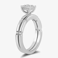 (H / I1-I2) Womens 1/4 CT. T.W. Lab Grown White Diamond Sterling Silver Halo Bridal Set