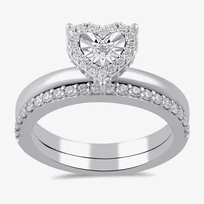 (H / I1-I2) Womens 1/2 CT. T.W. Lab Grown White Diamond Sterling Silver Heart Halo Bridal Set