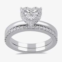 (H / I1-I2) Womens 1/2 CT. T.W. Lab Grown White Diamond Sterling Silver Heart Halo Bridal Set
