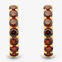 Womens Genuine Red Garnet 14K Gold Over Silver 14.7mm Round Hoop Earrings