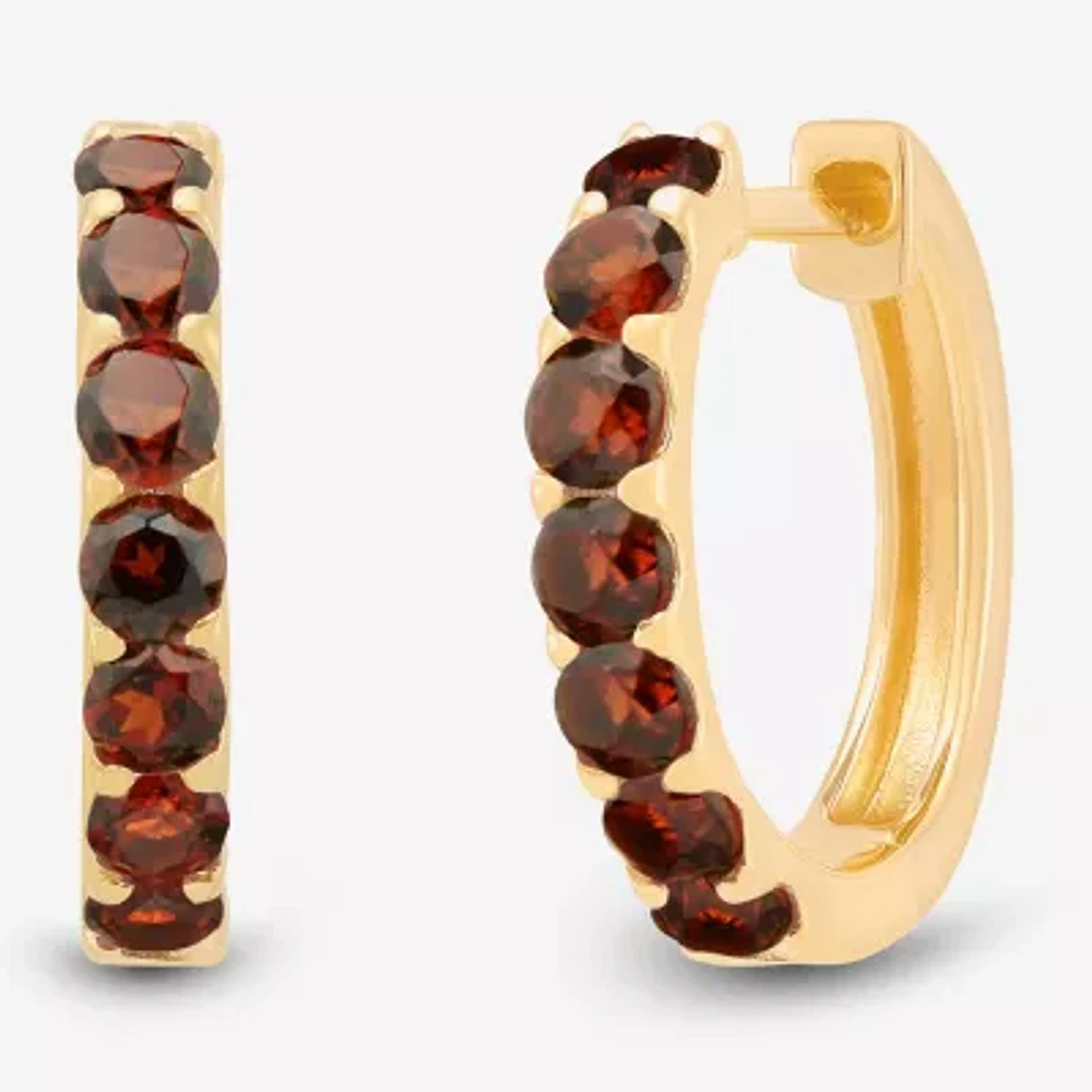 Womens Genuine Red Garnet 14K Gold Over Silver 14.7mm Round Hoop Earrings