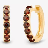 Womens Genuine Red Garnet 14K Gold Over Silver 14.7mm Round Hoop Earrings