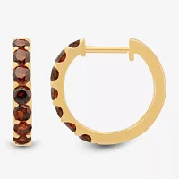 Womens Genuine Red Garnet 14K Gold Over Silver 14.7mm Round Hoop Earrings