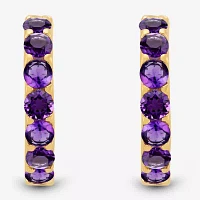 Genuine Purple Amethyst 14K Gold Over Silver 14.7mm Round Hoop Earrings