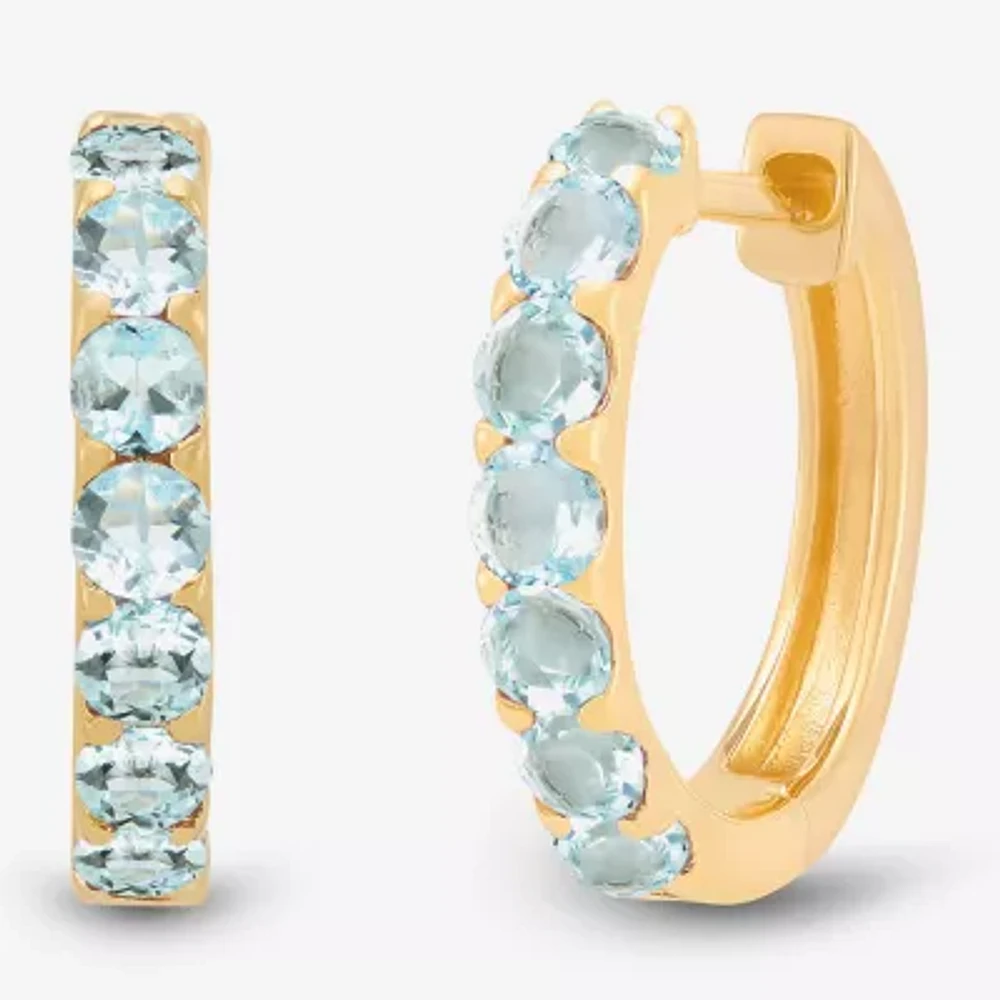 Genuine Blue Aquamarine 14K Gold Over Silver 14.7mm Round Hoop Earrings