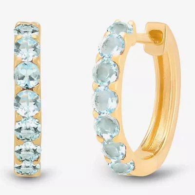 Genuine Blue Aquamarine 14K Gold Over Silver 14.7mm Round Hoop Earrings