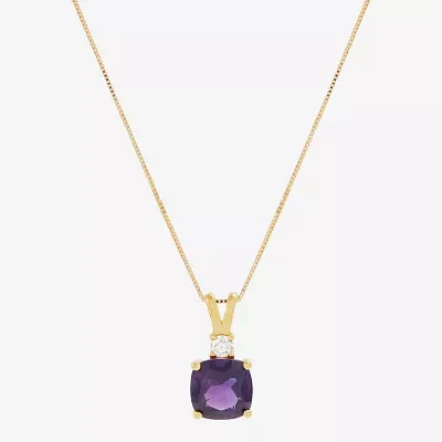 Womens 1/10 CT. T.W. Genuine Purple Amethyst 14K Gold Over Silver Cushion Pendant Necklaces