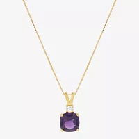 Womens 1/10 CT. T.W. Genuine Purple Amethyst 14K Gold Over Silver Cushion Pendant Necklaces