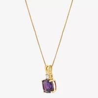 Womens 1/10 CT. T.W. Genuine Purple Amethyst 14K Gold Over Silver Cushion Pendant Necklaces
