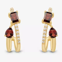 Genuine Red Garnet 14K Gold Over Silver 17.2mm Pear Hoop Earrings