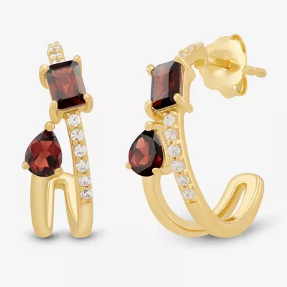 Genuine Red Garnet 14K Gold Over Silver 17.2mm Pear Hoop Earrings