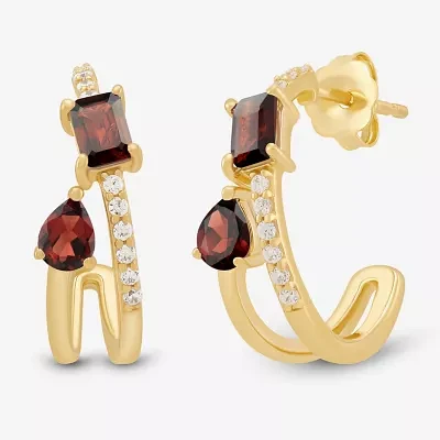 Genuine Red Garnet 14K Gold Over Silver 17.2mm Pear Hoop Earrings