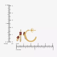 Genuine Red Garnet 14K Gold Over Silver 17.2mm Pear Hoop Earrings
