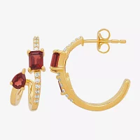 Genuine Red Garnet 14K Gold Over Silver 17.2mm Pear Hoop Earrings