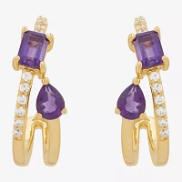 Genuine Purple Amethyst 14K Gold Over Silver 17.2mm Pear Hoop Earrings
