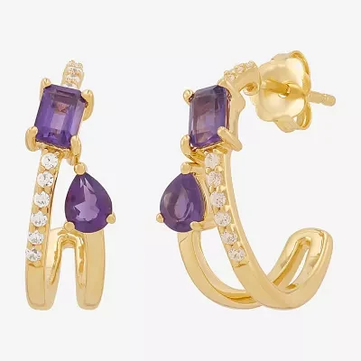 Genuine Purple Amethyst 14K Gold Over Silver 17.2mm Pear Hoop Earrings
